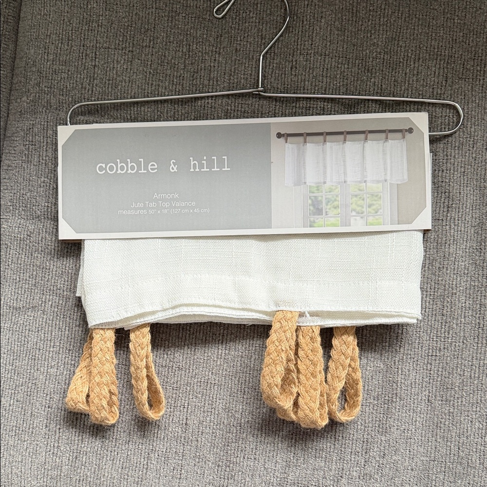 Jute Tab Top Valance - White and Tan - Picture 4 of 4